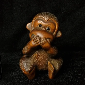 YIZHU CULTUER ART H 6,5 см, китайский самшит, ручная резьба, милая фигурка обезьяны, статуя Животного, украшение стола, коллекция подарков