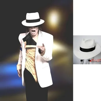 Классический MJ Michael Jackson Smooth Criminal с именем Белая фетровая шерстяная шляпа Trilby Collection