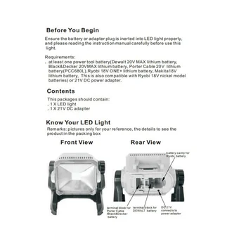 Светодиодная рабочая лампа 18 Вт Для работы с электроинструментами, батарея для для для 18 В или 20 В, штепсельная вилка ЕС