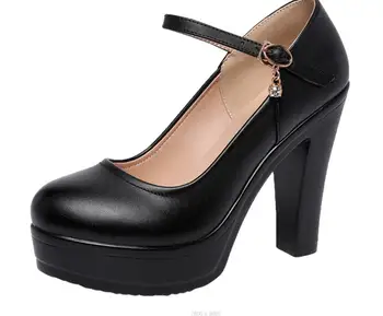 Новая сексуальная модная женская обувь на шпильке, Классические удобные туфли-лодочки, Офисная обувь с пряжкой на ремне, Повседневная Элегантная обувь на высоком массивном каблуке