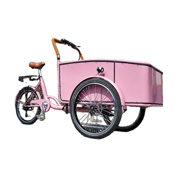 Педальный Электрический Грузовой велосипед Розового Цвета, Голландский трехколесный велосипед для взрослых, Уличная торговая тележка для продажи по индивидуальному заказу