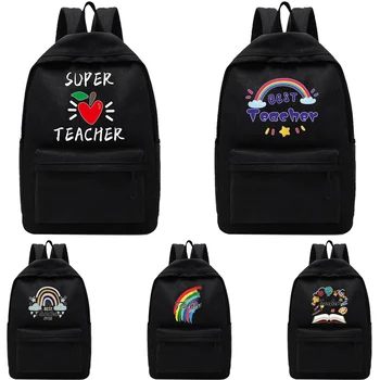 Женский холщовый школьный рюкзак с классическим принтом учителя, Дорожный Мужской рюкзак для пеших прогулок, сумка для ноутбука, Черный спортивный рюкзак для улицы