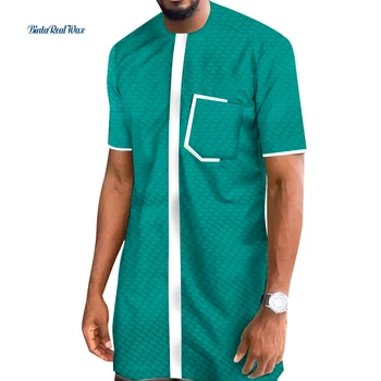 Новая повседневная хлопковая мужская одежда в африканском стиле с коротким рукавом, рубашка в стиле пэчворк дашики, топы, традиционная африканская одежда Bazin WYN1518