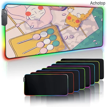 Розовый анимационный резиновый коврик для игровой мыши RGB 900 *400, светодиодный коврик для клавиатуры ноутбука, противоскользящий коврик для мыши Kawaii XXL для Genshin Impact LOL