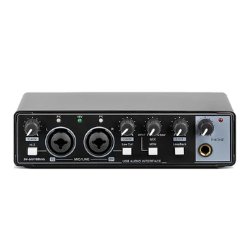 1 шт. Звуковая карта Studio Record USB Audio Professional 48V Phantom для записи Черного цвета