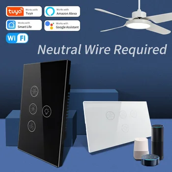 Умный Wifi потолочный вентилятор, выключатель света, пульт дистанционного управления с различной регулировкой скорости, совместим с Alexa/Google Home для удобства