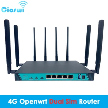 Cioswi Роутер с двумя SIM-картами 4G Openwrt, Гигабитный WiFi, 1000 Мбит/с, LAN CAT6, модем 2,4 G, 5,8 ГГц, 8 съемных антенн, точка доступа для 64 пользователей