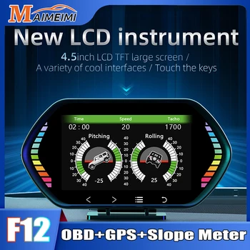 Автомобильный OBD GPS Heads Up Дисплей F12 HUD ЖК Сенсорный Экран Спидометр Измеритель Наклона Автомобиля Температура воды Масла Сигнализация Превышения Скорости Диагностический
