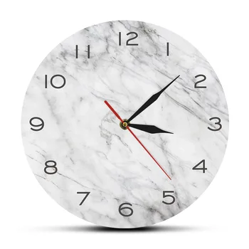 Серо-белые Мраморные Абстрактные Художественные Бесшумные настенные часы для спальни Современный домашний Декор Настенные часы с текстурным принтом из мрамора