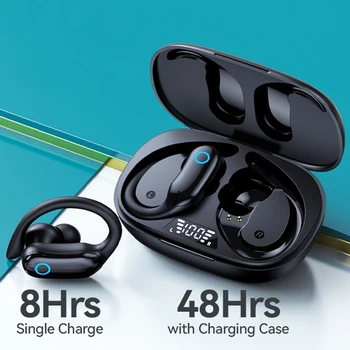 Беспроводные Bluetooth-наушники с заушниками IPX7, водонепроницаемые спортивные Bluetooth-наушники, HD стерео басовые гарнитуры, микрофоны, светодиодный дисплей