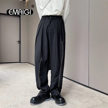 Мужские Нишевые Асимметричные Дизайнерские Свободные Повседневные брюки с вышивкой, мужская Корейская уличная одежда, Сетчатые шаровары для моделирования знаменитостей