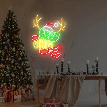 С Рождеством Неоновая вывеска нестандартного Размера и цвета Неоновые огни Декор Стены игровой комнаты, Декор дома Персонализированные подарки