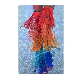 Разноцветные Босоножки с Кисточками На Тонком Высоком Каблуке с открытым Носком и Молнией, Модная Сексуальная Летняя Женская обувь в новом Стиле, Zapatillas Mujer