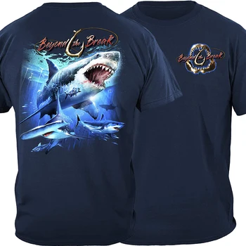 Злая глубоководная рыба акула, рыбалка на берегу, подарочная футболка для рыбака. Повседневные футболки из 100% хлопка с коротким рукавом, Свободный топ
