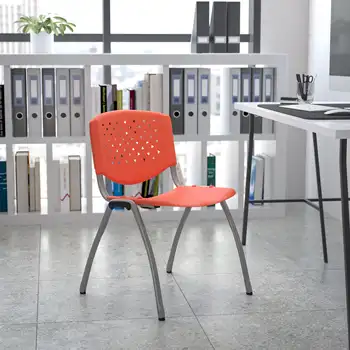 Флэш-мебель серии HERCULES весом 880 фунтов Вместительный Оранжевый пластиковый стул с каркасом из титаново-серого порошкового покрытия