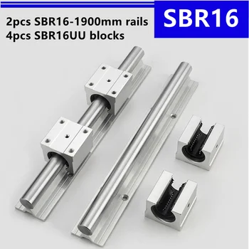 2 шт. Линейная направляющая SBR16 -1900mm и 4 шт. Линейные подшипниковые блоки SBR16UU для деталей маршрутизатора с ЧПУ