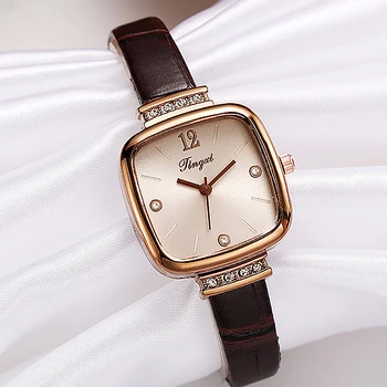 Винтажные модные кварцевые наручные часы с механическим указателем, роскошные женские квадратные кожаные часы с бриллиантовой инкрустацией, деловые часы с таймером