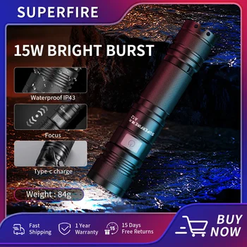 SUPERFIRE A12 Фонарик с зумом 15 Вт 18650 USB-C ультра мощный перезаряжаемый светодиодный фонарик 950LM для кемпинга, Рыбалки, фонаря, рабочего света