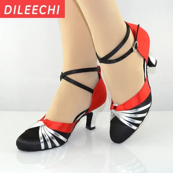 DILEECHI/ Оптовая продажа, черные атласные туфли для современных латиноамериканских танцев, Женская обувь для бальных танцев, осенне-зимние туфли для квадратного танца