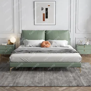 Итальянская легкая роскошная кожаная кровать 1,8 м, двуспальная кровать в главной спальне, минималистичная постмодернистская простая мягкая кровать-мешок