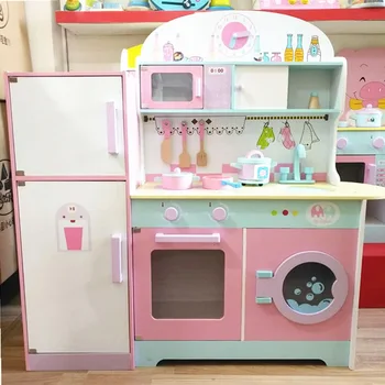 100 см Большой детский кухонный гарнитур, имитирующий холодильник, кухонный набор, игровой домик для раннего образования, деревянная кухонная игрушка, подарок для девочек, игрушки