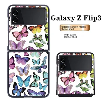Корпус мобильного телефона, окрашенный в цвет ПК + кожа, подходит для samsung Z Flip 3 Pink Butterfly Case Zflip3 Color Butterfly Bumper
