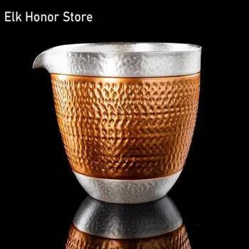 210 мл Ручной работы, серебряный керамический чайный кувшин ручной работы, Эстетическое Бамбуковое плетение, Разделяющий чай, Чайный набор Chahai Justice Cup, Подарочная коробка