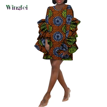 Африканские платья для Женщин, Летняя Женская Одежда, Короткое Платье с Расклешенными рукавами, Женская одежда в стиле Дашики, Модная Африканская Одежда Wy9868