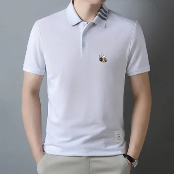 Мужская роскошная рубашка-поло с логотипом бренда Thom TB RWB в полоску, Рубашка-поло с вышивкой Пчелы, Мужская Рубашка-поло с коротким рукавом и отложным воротником, Топы для гольфа