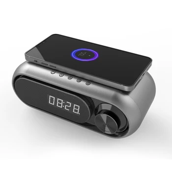 Беспроводное зарядное устройство мощностью 5 Вт/10 Вт 3 в 1, Новый Ретро Bluetooth-динамик и будильник со светодиодной подсветкой, динамик FM-радио