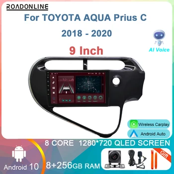 9 Дюймов 8G + 256G Android 10 Автомобильный Радиоприемник Для TOYOTA AQUA Prius C 2018-2020 GPS Навигация Мультимедийный Плеер WIFI Carplay
